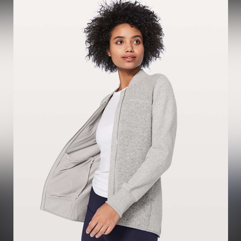Lululemon Stand Out Wool Blend Sherpa Full Zip Jacket Heathered Core Light Grey